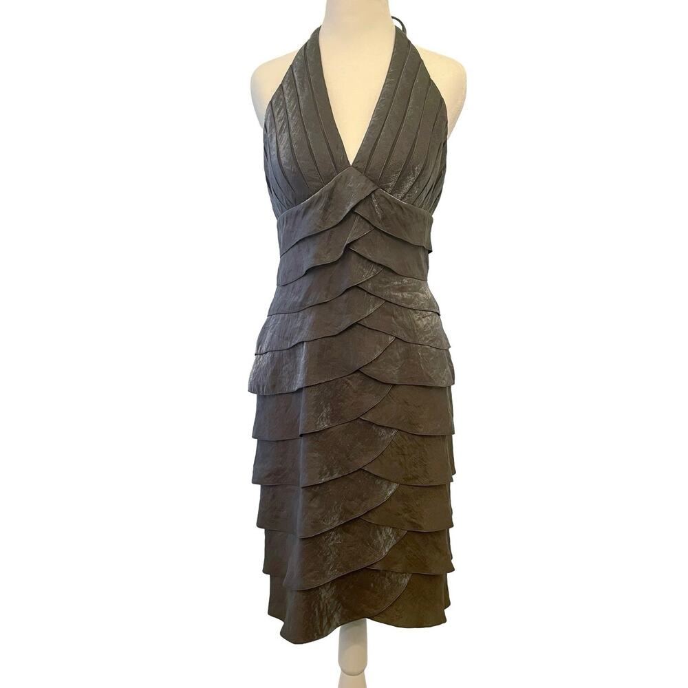 Vintage Cache Halter Cocktail Dress 6 Y2K Brown Shimmer Sheer Mesh Hoco Fairy‎